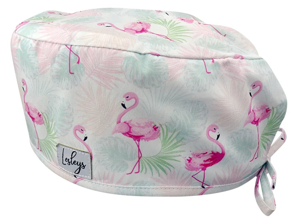 Stoff OP Haube aus Baumwolle Flamingo Sommer. Bunte OP Muetze fuer Damen und Herren