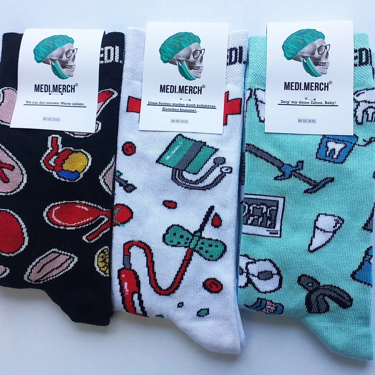 3er Set Medizin-Motiv Socken Einheitsgröße