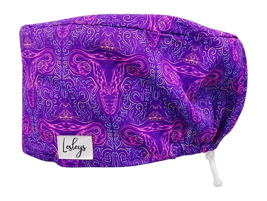 Stoff OP Haube aus Baumwolle Purple Uterus. Bunte OP Muetze fuer Damen und Herren