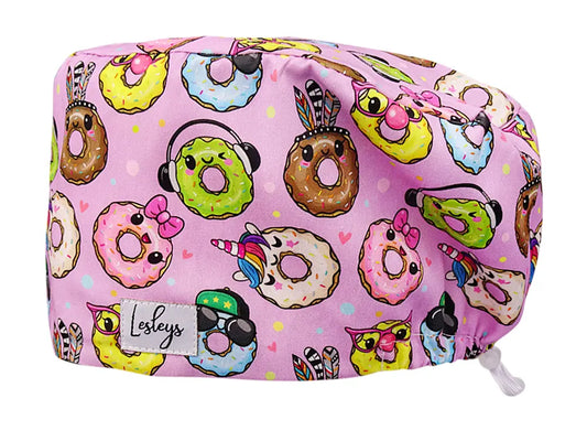 Stoff OP Haube aus Baumwolle sweet donuts. Bunte OP Muetze fuer Damen und Herren